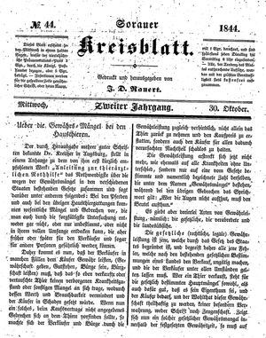 Sorauer Kreisblatt vom 30.10.1844