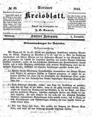 Sorauer Kreisblatt vom 04.12.1844