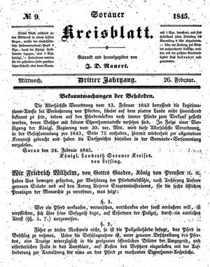 Sorauer Kreisblatt vom 26.02.1845