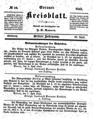Sorauer Kreisblatt vom 16.04.1845