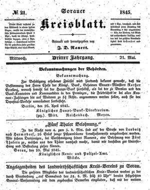 Sorauer Kreisblatt vom 21.05.1845