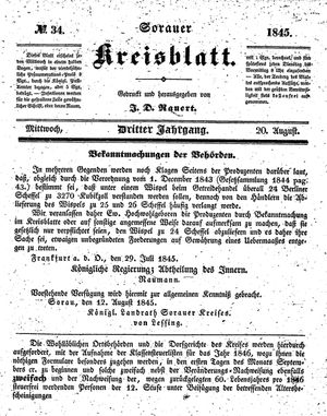 Sorauer Kreisblatt vom 20.08.1845