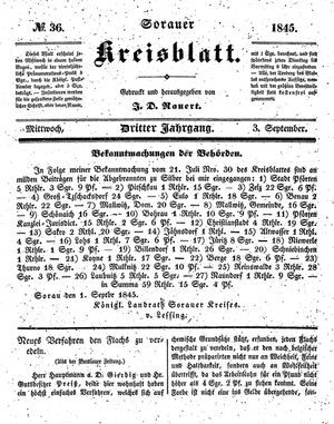 Sorauer Kreisblatt on Sep 3, 1845