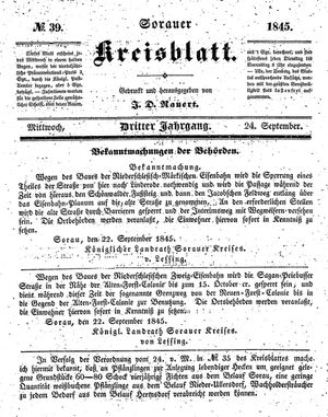 Sorauer Kreisblatt vom 24.09.1845