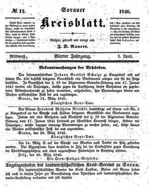 Sorauer Kreisblatt vom 01.04.1846