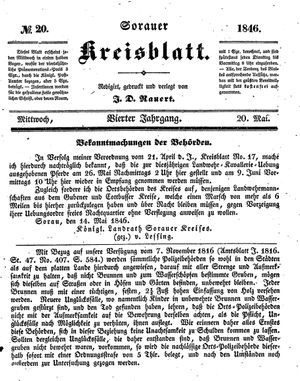 Sorauer Kreisblatt vom 20.05.1846