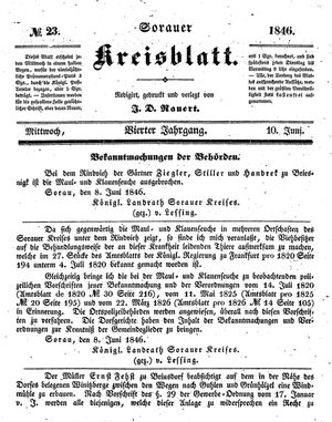 Sorauer Kreisblatt vom 10.06.1846