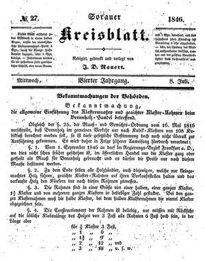 Sorauer Kreisblatt vom 08.07.1846