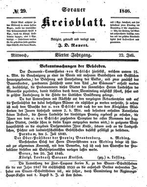 Sorauer Kreisblatt vom 22.07.1846