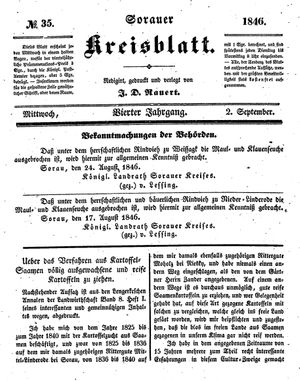 Sorauer Kreisblatt vom 02.09.1846