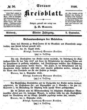 Sorauer Kreisblatt vom 09.09.1846