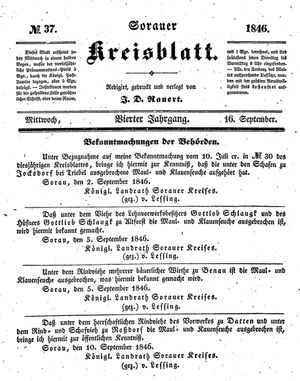 Sorauer Kreisblatt vom 16.09.1846