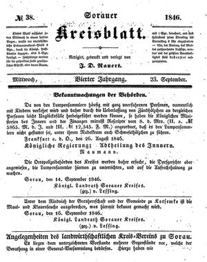 Sorauer Kreisblatt vom 23.09.1846