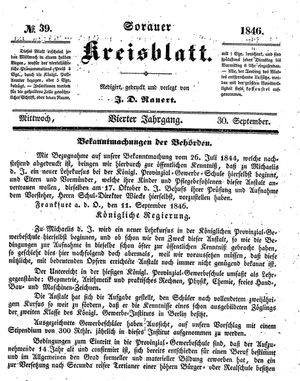 Sorauer Kreisblatt vom 30.09.1846