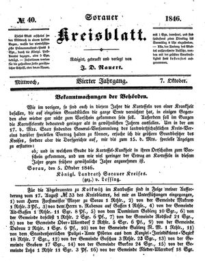 Sorauer Kreisblatt vom 07.10.1846
