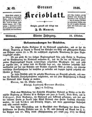 Sorauer Kreisblatt vom 21.10.1846