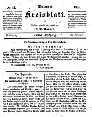Sorauer Kreisblatt vom 28.10.1846