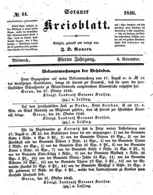 Sorauer Kreisblatt vom 04.11.1846