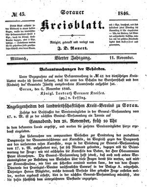 Sorauer Kreisblatt vom 11.11.1846