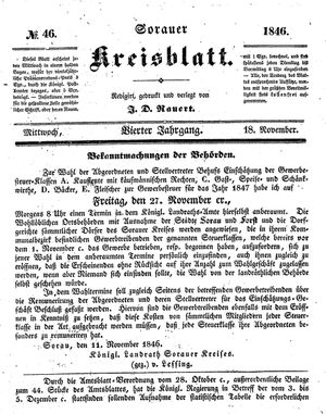 Sorauer Kreisblatt vom 18.11.1846