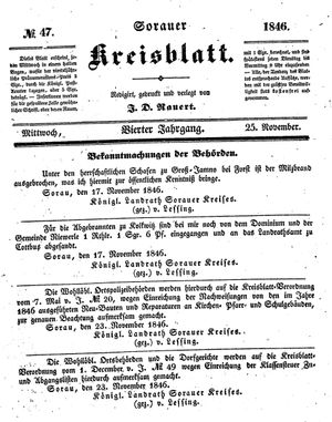 Sorauer Kreisblatt vom 25.11.1846