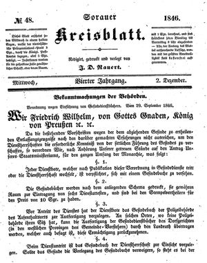 Sorauer Kreisblatt vom 02.12.1846