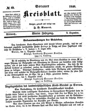 Sorauer Kreisblatt vom 09.12.1846