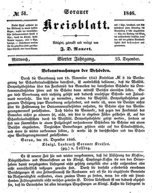 Sorauer Kreisblatt vom 23.12.1846