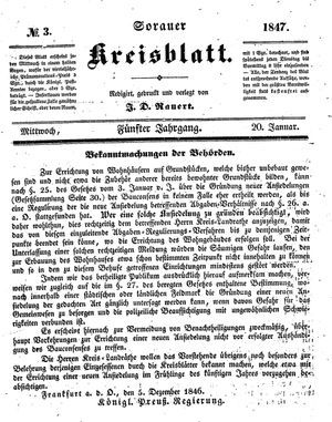 Sorauer Kreisblatt vom 20.01.1847
