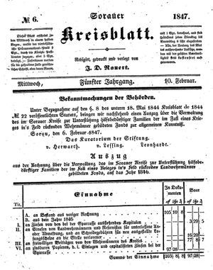 Sorauer Kreisblatt vom 10.02.1847