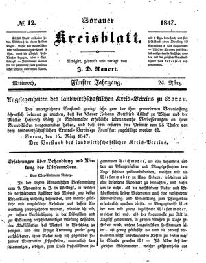 Sorauer Kreisblatt vom 24.03.1847