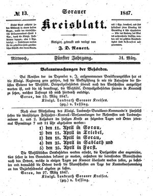Sorauer Kreisblatt on Mar 31, 1847