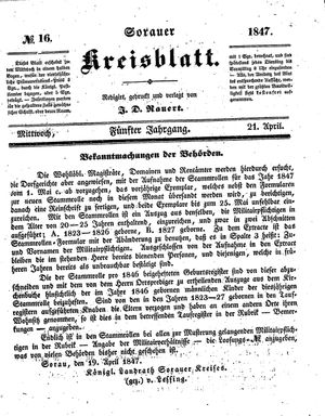Sorauer Kreisblatt vom 21.04.1847