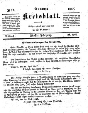 Sorauer Kreisblatt vom 28.04.1847