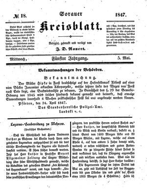 Sorauer Kreisblatt vom 05.05.1847