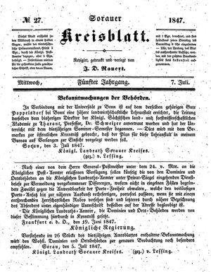 Sorauer Kreisblatt vom 07.07.1847