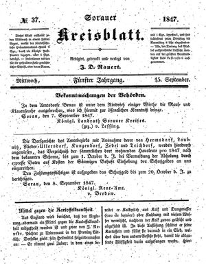 Sorauer Kreisblatt vom 15.09.1847