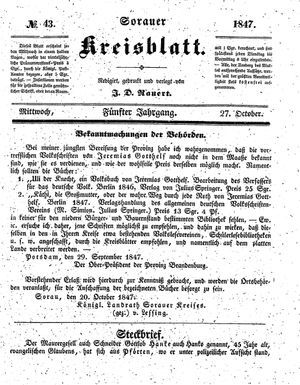 Sorauer Kreisblatt vom 27.10.1847