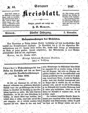 Sorauer Kreisblatt vom 03.11.1847