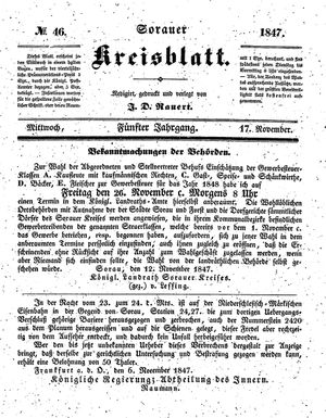Sorauer Kreisblatt vom 17.11.1847