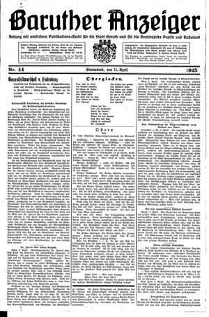Baruther Anzeiger vom 11.04.1925