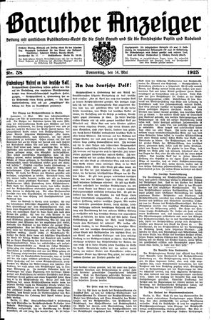 Baruther Anzeiger vom 14.05.1925