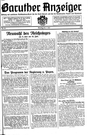 Baruther Anzeiger vom 07.06.1932