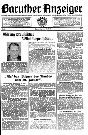 Baruther Anzeiger vom 13.04.1933