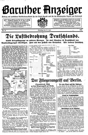 Baruther Anzeiger vom 27.06.1933