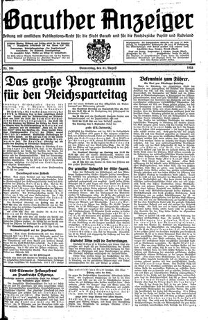 Baruther Anzeiger vom 31.08.1933