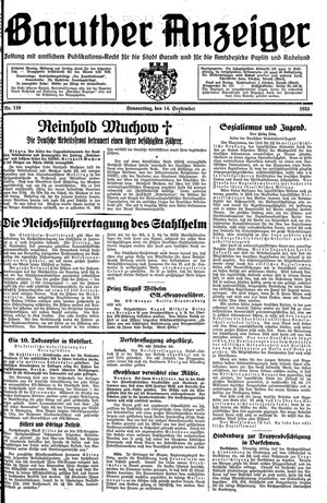 Baruther Anzeiger vom 14.09.1933
