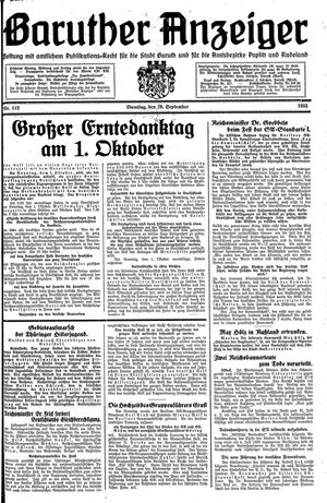 Baruther Anzeiger vom 19.09.1933