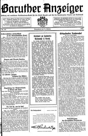 Baruther Anzeiger vom 14.10.1933