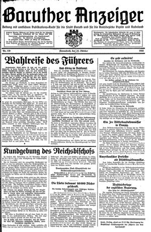 Baruther Anzeiger vom 28.10.1933